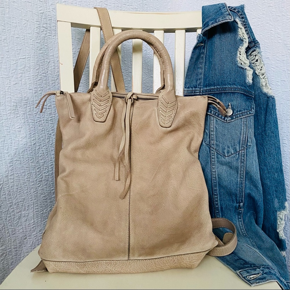 Free People Crossroad Convertible Leather Backpack Bone/Taupe